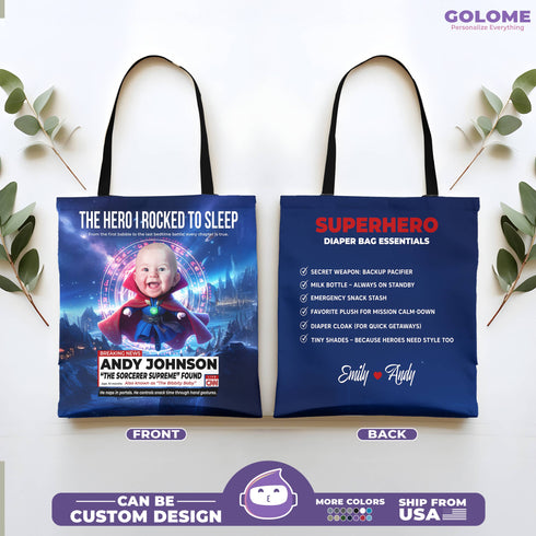 Personalized Superhero Diaper Bag – Baby Sorcerer Supreme Design with Custom Name & Quote